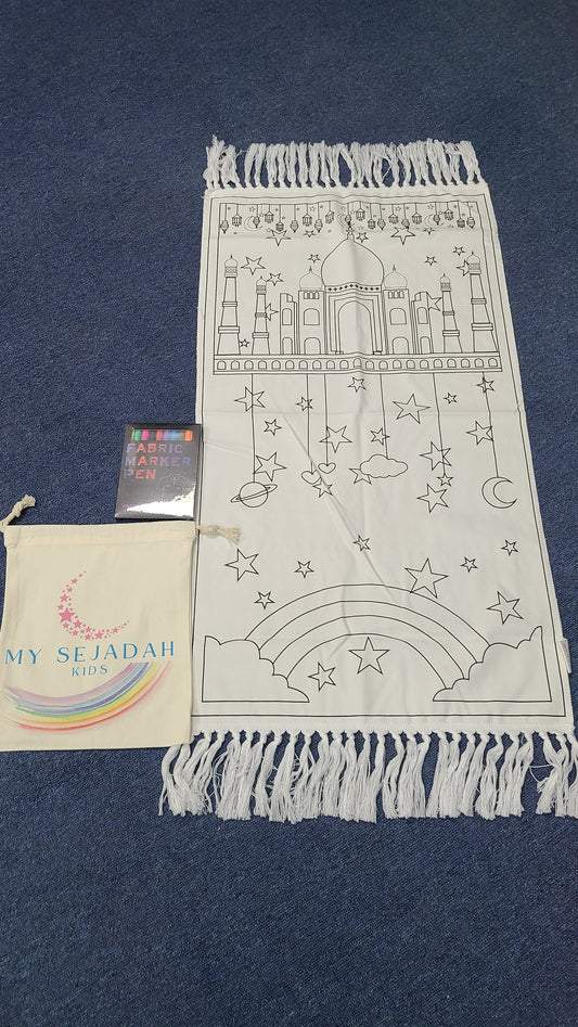 Gebetsteppich für Kinder mit Stiften und Tasche – 100 % Baumwolle